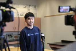 Penn Junior Felix Zhang being interviewed by reporters (Sept. 23, 2022)