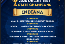 2026 Indiana State Online Test Champions: A list of names and their corresponding grades from 4th to 12th grade, including